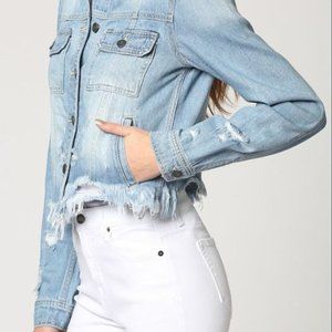 HIDDEN Light Wash Frayed Bottom Fitted Jacket